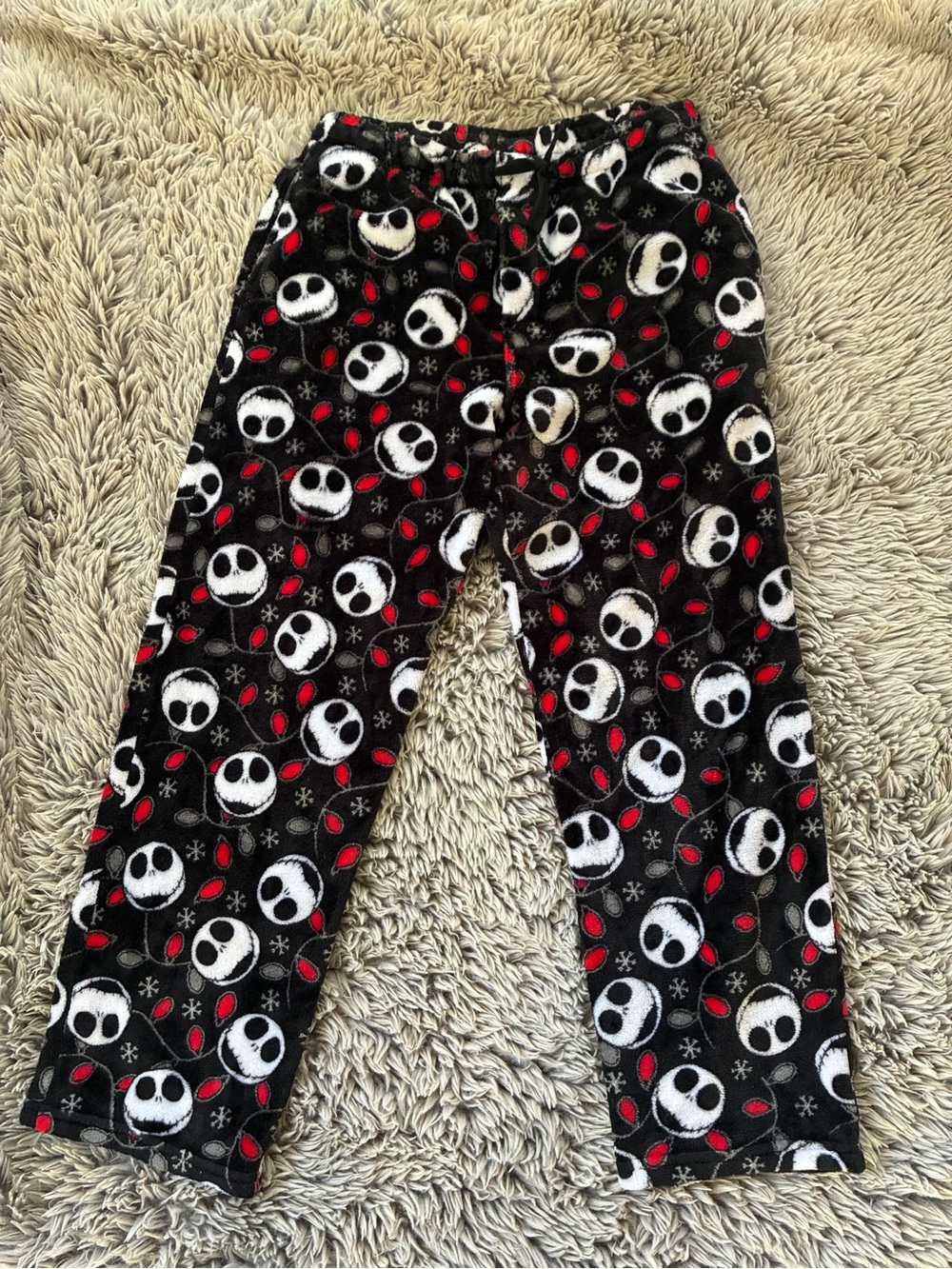 Large Black & Red Jack Skellington Fleece Pajama Pants Disney Fleece